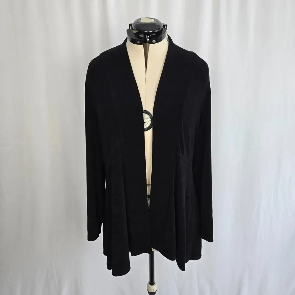 Chico's Open Cardigan Women's 16 / 18 Black Ruffles Long Sleeves